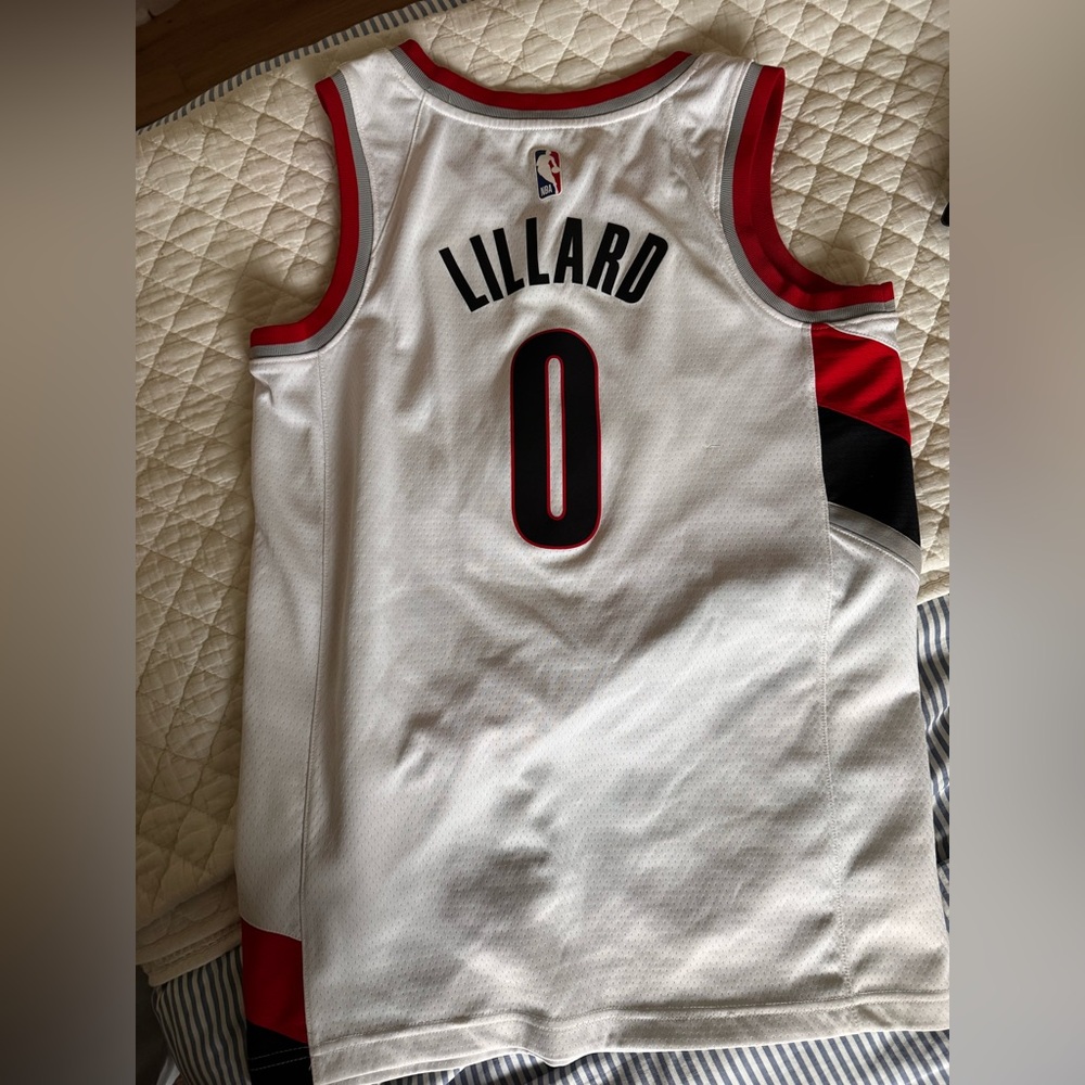 Damian Lillard Trail Blazers Nike NBA Swingman Jersey Red White Black Sz 40 sm